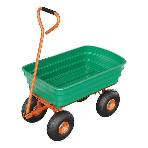 BouPower 4 Cu.Ft Heavy Duty Poly Dump Cart, 600 LBS Rust-Proof Polyethylene Yard Wagon with 10" No-Flat Tires, 180° Rotating Handle & Quick Release Dump System