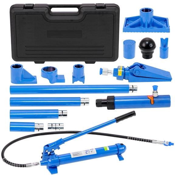 BouPower 4 Ton Porta Power Hydraulic Jack Kit with Oil Hose and Storage Case, Portable Hydraulic Ram Auto Body Frame Repair Tool for Car Truck Garage and Farm Use