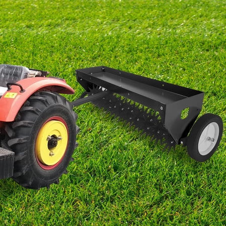 BouPower 40" Plug Aerator Tow Behind,Rolling Lawn Aerators,Push Lawn Aerator Tool,Tow Behind Aerator Tool Roller with Steel Teeth & Transport Wheels,Adjustable Bar for Lawn,Yard Patio and Garden