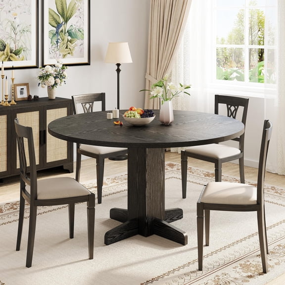 BouPower 47 Inch Round Dining Table for 4, 30" H Farmhouse Wood Kitchen Table with Sturdy Pedestal Base, Circle Dinner Table for Kitchen, Living Room, Dining Room (Only Table)
