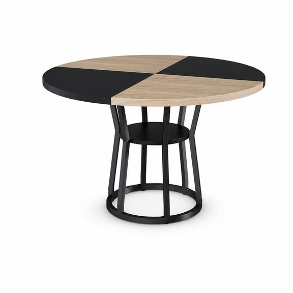 BouPower 47 Inch Round Dining Table for 4-8, Modern Farmhouse Circle Table with Storage & Metal Leg Pedestal Base for Dining Room Meeting Room