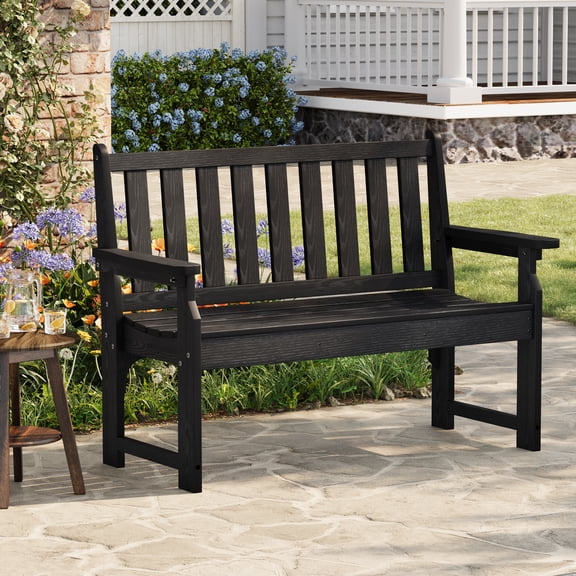BouPower 48 Inch Poly Lumber Outdoor Bench for 2, Weather Resistant Patio Garden Bench with Slatted Back and Seat, 800 Lb Capacity Porch Bench for Lawn, Backyard, Front Porch, Deck