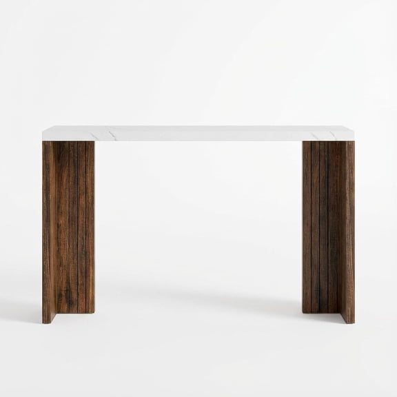 BouPower 55 Inch Counter Height Bar Table, Modern Rectangular Pub Table with Faux Marble Thickened Tabletop, Multifunctional Home Coffee Bar Unit Seats 4-6 for Kitchen, Dining Room