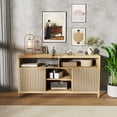thumbnail image 1 of BouPower 59" Wide Modern Fluted TV Stand, Farmhouse Entertainment Center with Storage Wood Media Console Table with Open Shelves, Sideboard Buffet Storage Cabinet for Living Room, Bedroom, 1 of 7