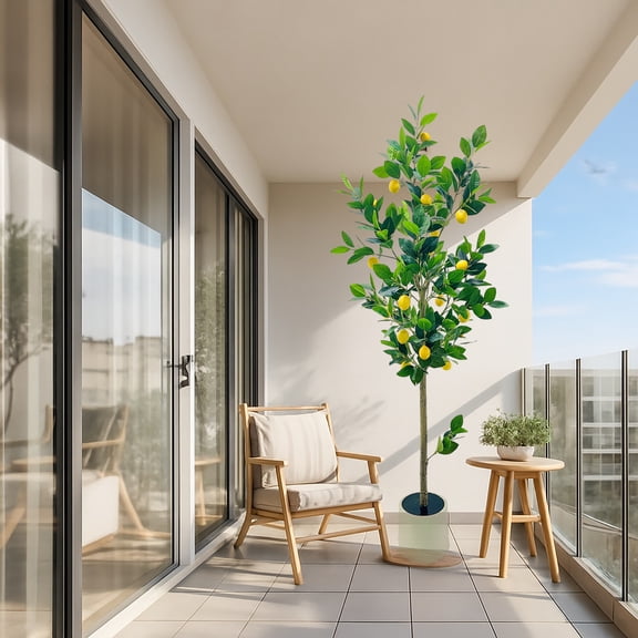 BouPower 5FT Faux Lemon Tree with Realistic Leaves and Lemons,Fake Lemon Tree with Pot,Artificial Trees for Indoor Outdoor Front Porch Living Room Office Home Decor