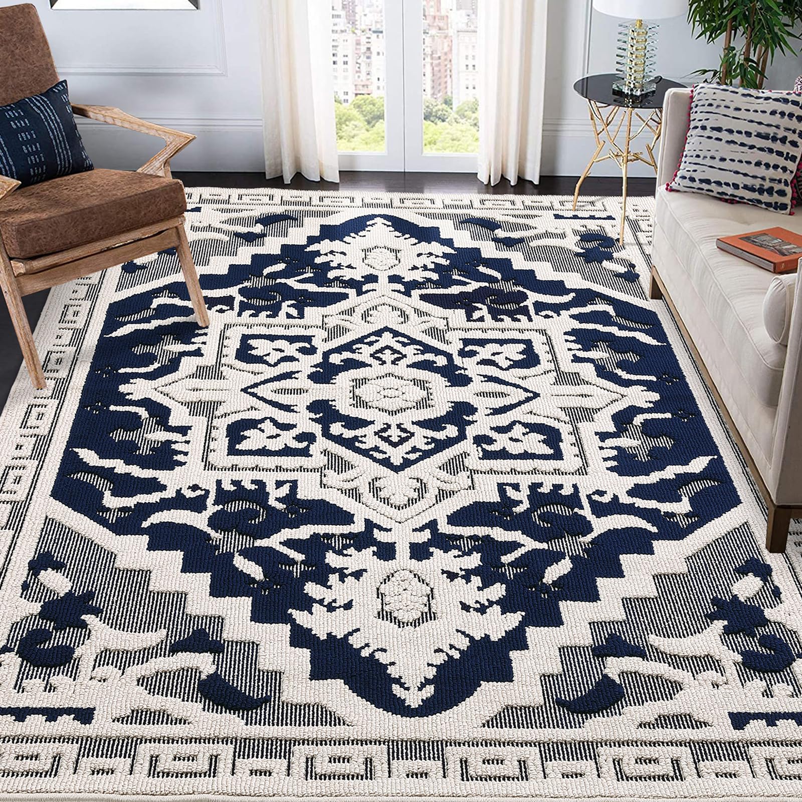 BouPower 5x8Ft Machine Washable Vintage Area Rug, Non Slip Living Room ...