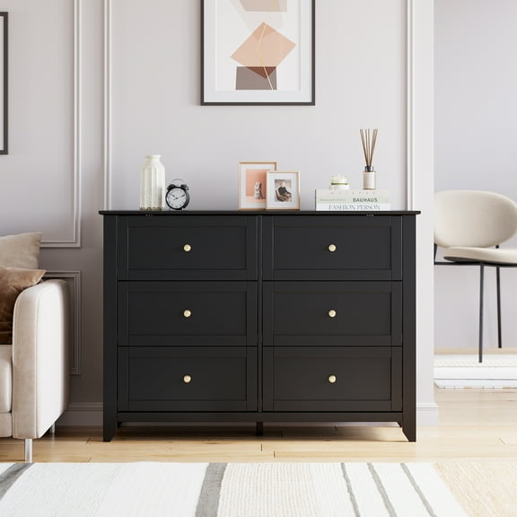 BouPower 6 Drawers Dresser,42" Wide Modern Chest of Drawers,Farmhouse Dresser TV Stand Storage Cabinet,Wood Drawer Organizer for Bedroom,Living Room,Hallway