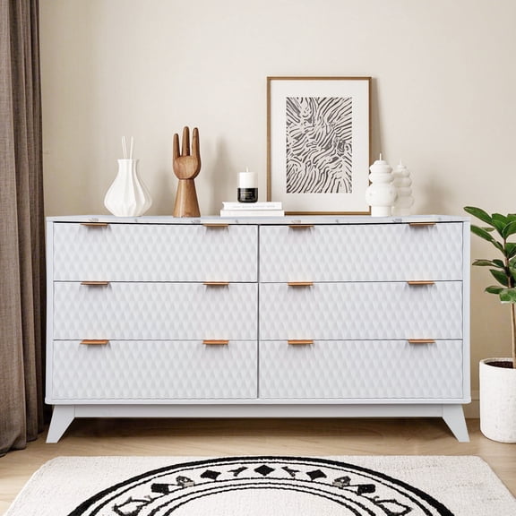 BouPower 6 Drawers Dresser,TV Stand for TVs Up to 55",Modern Chest of Drawers,Wood Drawer for Bedroom,Living Room,Hallway
