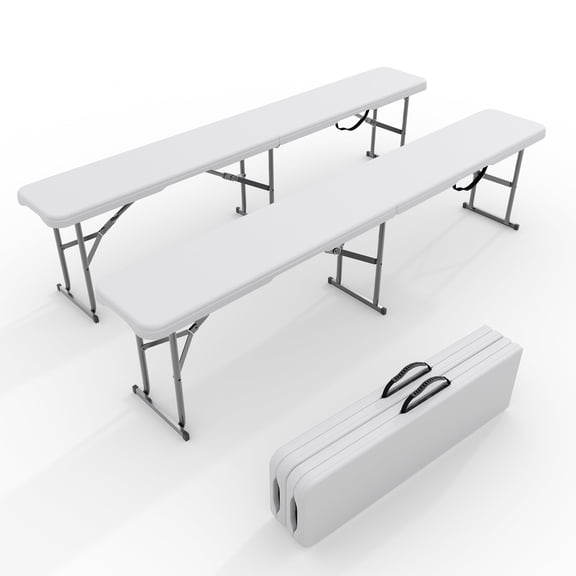 BouPower 6 FT Folding Bench, 2 Pack Portable Plastic Foldable Bench with Carry Handle, Folding Outdoor Bench with HDPE Bench Top and Metal Frame for Picnic, Camping, Party, Sports Events