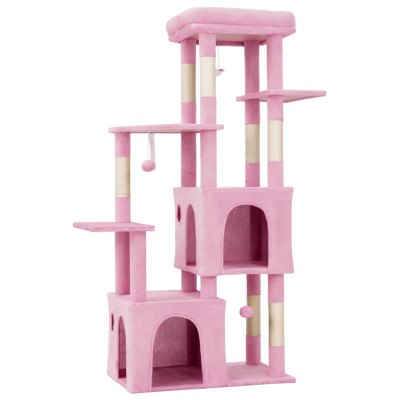 BouPower 61" Multi-Level Cat Tree Tower, Dark Grey Heavy-Duty Cat Condo with Oversized Perch, 2 Spacious Condos, Natural Sisal Scratching Posts and Play Toys for Large Adult & Maine Coon Cats