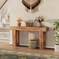 thumbnail image 1 of BouPower 63 Inch Long Console Table for Entryway, Narrow Sofa Table Behind Couch, Farmhouse Industrial Wooden Hallway/Foyer Table, Oak Finish Living Room Accent Table, 1 of 7