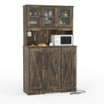 thumbnail image 1 of BouPower 70" Farmhouse Freestanding Kitchen Pantry Cabinet with Charging Station & Storage Cabinet, Kitchen Hutch Cupboard with Countertop, 40.35" Wide x 15.2" Deep, for Ding Room Living Room, Brown, 1 of 7
