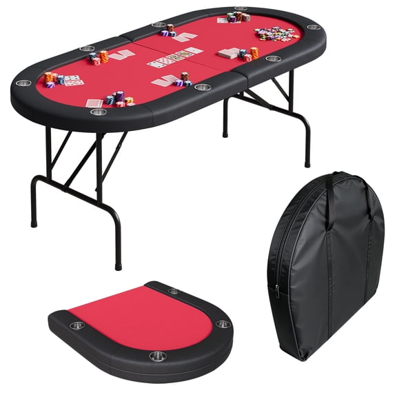 BouPower 71 Inch Portable Casino Table,8 Player Folding Poker Tables w/Cushioned Rail & Cup Holders,Collapsible Casino Card Table,Portable Poker Table for Texas Holdem Poker and Blackjack