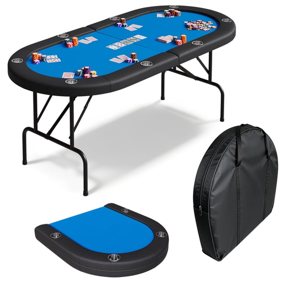 BouPower 71 Inch Portable Casino Table,8 Player Folding Poker Tables w/Cushioned Rail & Cup Holders,Collapsible Casino Card Table,Portable Poker Table for Texas Holdem Poker and Blackjack