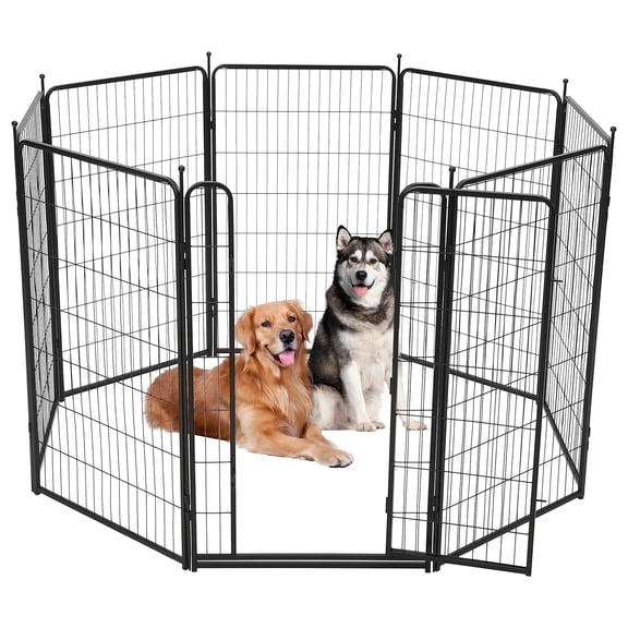 BouPower 8-Panel Dog Playpen with Gate, 40" Tall Pet Exercise Pen for Medium Dogs, Outdoor Yard, RV & Camping Fence, Heavy Duty Metal Puppy Pen with Fixed Stake, No Dig, Portable & Secure