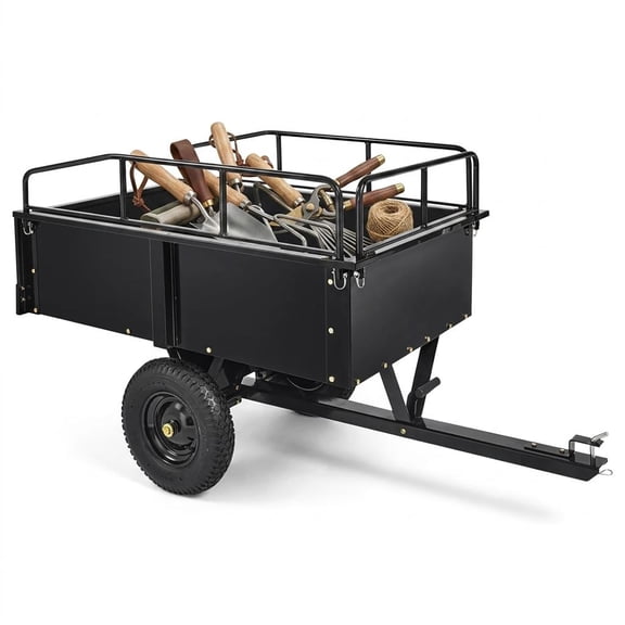 BouPower 900 lbs Heavy Duty Steel Dump Cart Utility Trailer - Tilt Bed - Dual Dump Modes (Manual/Foot Pedal) - All-Terrain Tires & Dual Bearings - For Lawn Mower, ATV, UTV, Tractor
