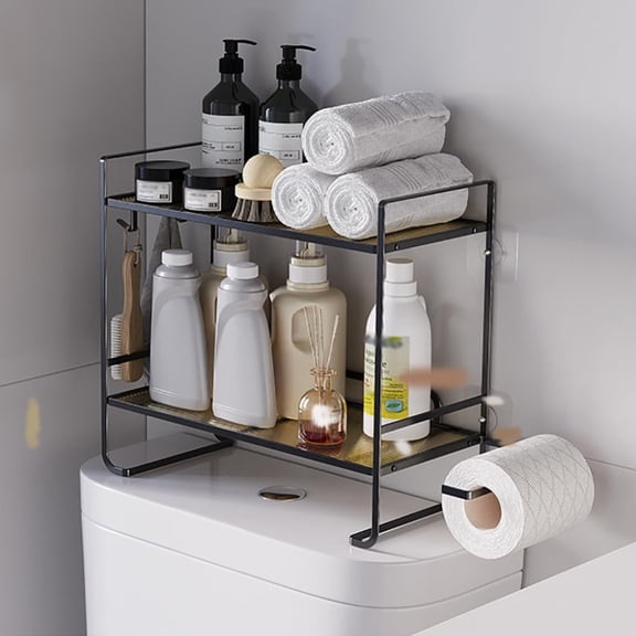 BouPower Bathroom Organizers and Storage,Bathroom Storage with 2 Hooks and Toilet Paper Holder,2-Tier Over Toilet Storage,Bathroom Shelves,Over Toilet Bathroom Organizer Shelf