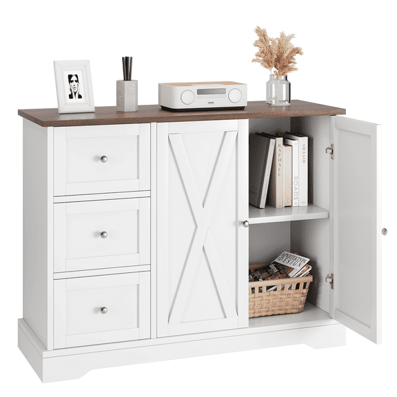 BouPower Buffet Cabinet with Drawers,41" Large Sideboard Buffet Storage Cabinet with Shelves and Doors,Modern Farmhouse Coffee Bar Station Wood Kitchen Table for Kitchen,Dining Room