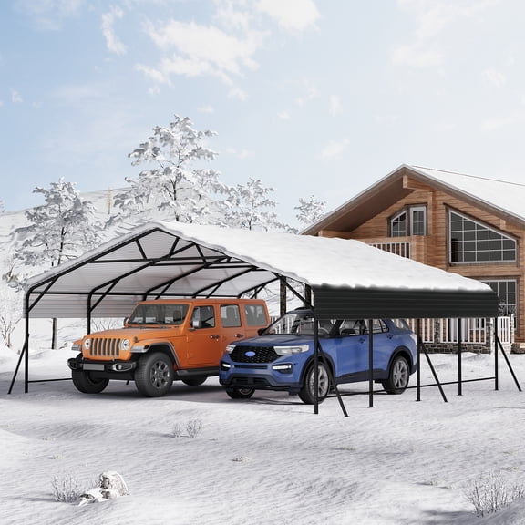 BouPower Carport,Metal Car Port With Reinforced Steel Frame For All-Weather Use,Metal Garage Shed For Full-Sized Pickup Trucks,Boats And Tractor,20x20x9ft Carport Canopy Heavy Duty