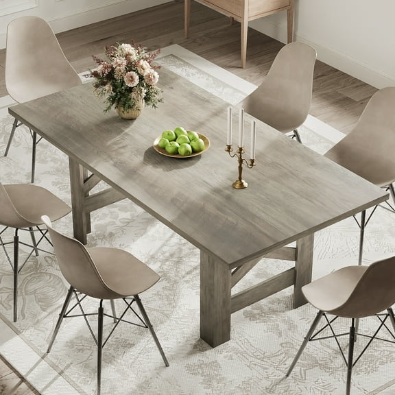 BouPower Dining Table for 6-8 People,Wooden Table,Rectangle Furniture with Triangular Legs,71" Long Modern Kitchen Table for Home,Dining Room