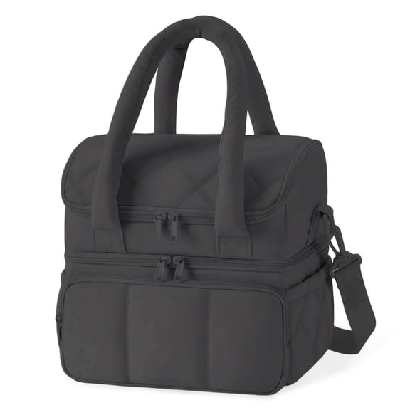 BouPower Double Decker Lunch Bag for Women, Wide Opening Insulated Womens Lunch Bag for Work, Leakproof Waterproof  Cooler Bag, Zipper Closure, with Adjustable Shoulder Strap and Side Pockets