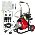thumbnail image 1 of BouPower Drain Cleaning Machine,Portable Drain Auger with Wheels,Auto-Feed Drain Snake with 4 Cutters for 1 to 4 Inch Pipes,Electric Sewer Auger for Sink, Toilet, Floor Drain, 1 of 6