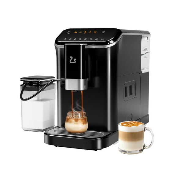 BouPower Espresso Machine, Built-in Grinder, Cold Brew, Cold & Hot Milk Frother, 20 Bar High Pressure, One-Touch Screen, Large Removable Water Tank for Home & Office, Black