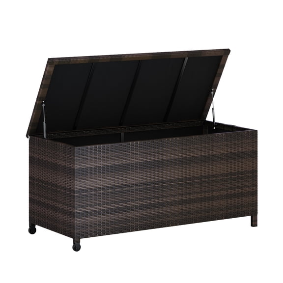 BouPower Extra Large Waterproof PE Rattan Resin Deck Box, Lockable Outdoor Storage Chest with Wheels & Handles, All‑Weather Storage Bin for Patio Cushions, Garden Tools, Pool Toys, Balcony Backyard P