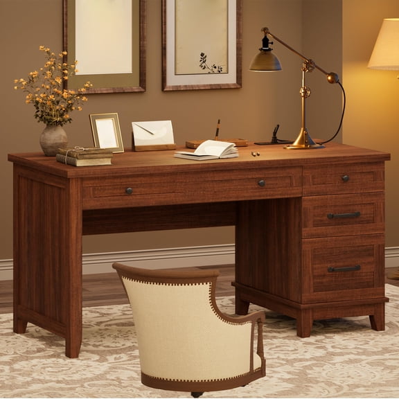 BouPower Farmhouse 53.5" Executive Desk,Computer Desk with Storage Drawers,Workstation Computer Desk for Home Office and Study