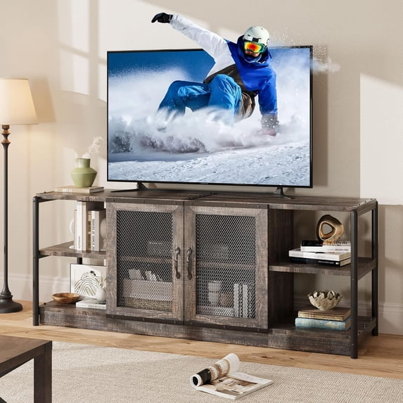 BouPower Farmhouse Rustic TV Stand for 65 Inch TV, Industrial Entertainment Center with Storage, Media Console Cabinet