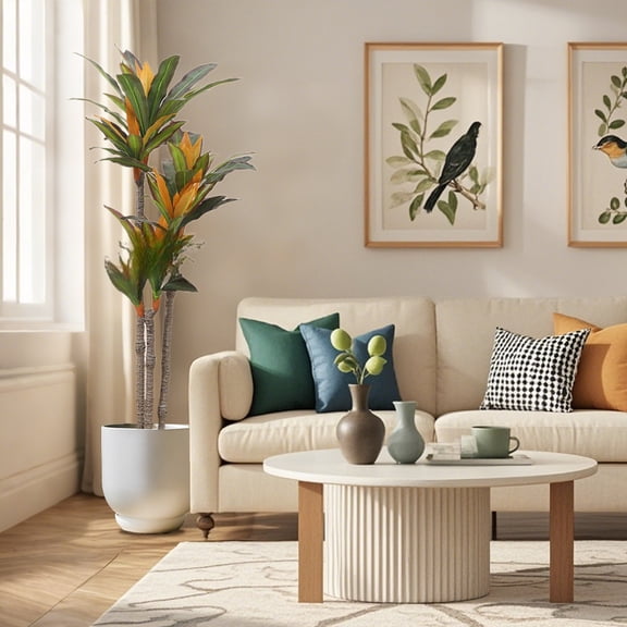 BouPower Faux Tree,Artificial Dracaena,Large Tall Fake Plant With Pot,Artificial Trees For Home Decor Indoor,Fake Tree,Maintenance Free For Living Room,Faux Trees Indoor Outdoor