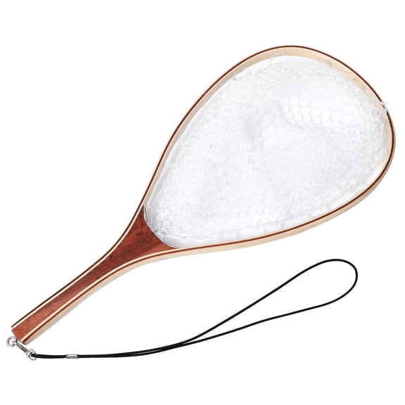 BouPower Foldable Fly Fishing Landing Net with Wooden Handle & Lanyard,Compact Fishing Gear for Father Him