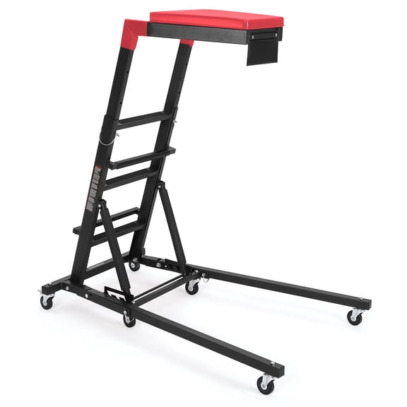 BouPower Foldable Topside Automotive Engine Creeper, 48"-66" Adjustable Height 400 LBS Capacity with Padded Deck, 6 Swivel Casters & Tool Pouch for Garage Workshop
