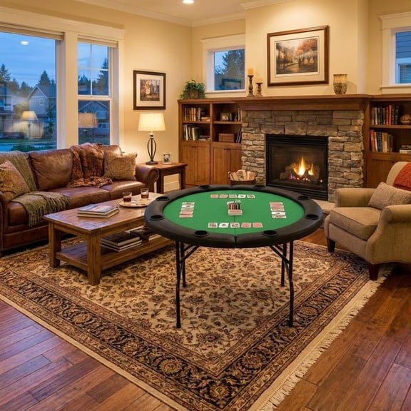 BouPower Folding Poker Table,Casino Leisure Gamimg Table for 8 Player,Folding Texas Holdem Blackjack Table w/Padded Armrest & Cup Holders,48 Inch Card Table for Home Game Room