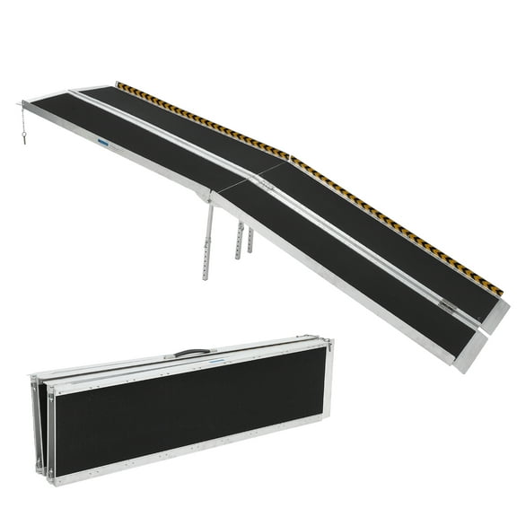 BouPower Folding Wheelchair Ramp, Non-Slip Aluminum Portable Handicap Threshold Ramp with Reflective Strips, 600 LBS Capacity Loading Ramp for Home Steps, Stairs, Doorways, Curbs and Scooter