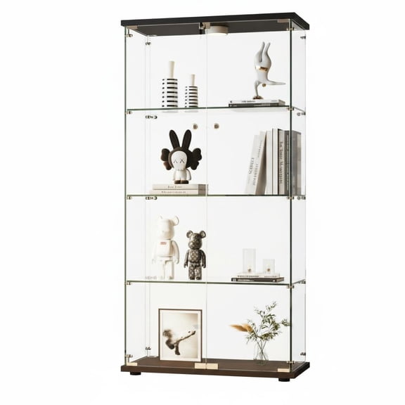 BouPower Freestanding LED Lighted Curio Display Case, Tempered Glass Lockable 4 Tier Storage Cabinet for Collectibles Office Bedroom