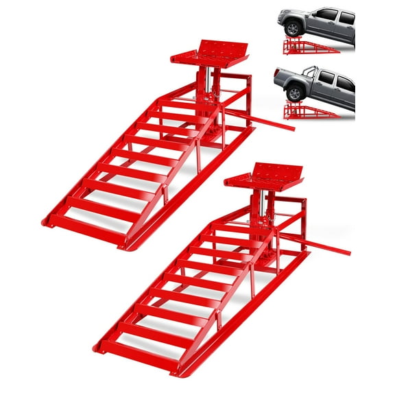 BouPower Heavy Duty Hydraulic Car Ramps, 2 Pack – 5 Ton (11,000 lbs) Capacity – Adjustable 9.3"-14" Low Profile Lift – Reinforced Steel Vehicle Service Ramps for Cars, Trucks, SUVs, Trailers