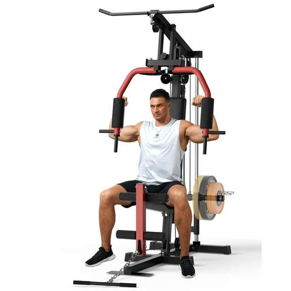 BouPower Home Gym Equipment, Multifunctional Home Gym Machine with Pulley System, Full Body Workout Exercise Equipment for Strength Training, Fits 1" & 2" Hole Diameters of Weight Plates (No Include)