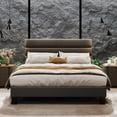 thumbnail image 1 of BouPower King/Queen/Full Platform Bed Frame with Adjustable Linen Upholstered Headboard - Heavy Duty Quiet Sturdy Wood Slat Support, No Box Spring Needed, Easy Assembly Dark Grey Modern Bed, 1 of 8