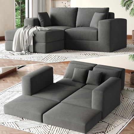BouPower L-Shaped Modular Sectional Couch,80" Modern Floor Couch Sofa for Apartment Living Room,Reversible Chaise Cloud Couch,Convertible Sleeper Sofa Bed,No Assembly Required
