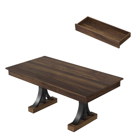 BouPower Large 71 Inch Double Pedestal Farmhouse Dining Table, Rectangular Wooden Kitchen Table with 2 Drawers & Thick Tabletop, Seats 6-8 for Family Dinette, Dining Room & Office Use