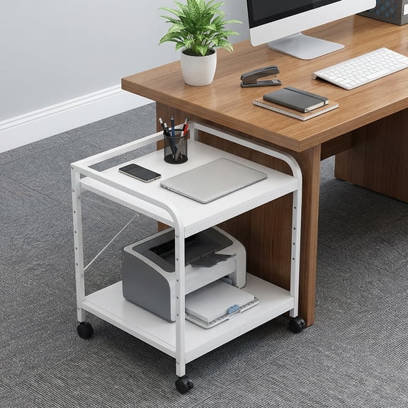 BouPower Large Printer Stand With Storage,Printer Shelf,Printer Stand With Wheels,2-Tier Under Desk Table For Home Office,Printer Desk Fits Fax Machine/3d Printer/Scanner