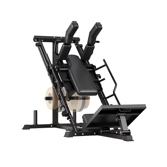 BouPower Leg Press Hack Squat Calf Raise Combo Machine, 1200LBS Plate Loaded Lower Body Sled for Home Gym, Adjustable Station with Back Support Cushion, Weight Storage Posts