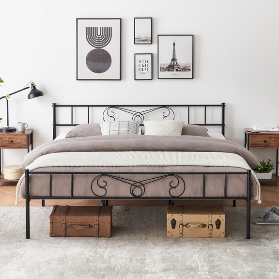 BouPower Metal Bed Frame,Bed Frame with Headboard and Footboard,Heavy Duty Platform Bed Frame,Sturdy Mattress Foundation,Easy Assembly,No Box Spring Needed,Twin/King