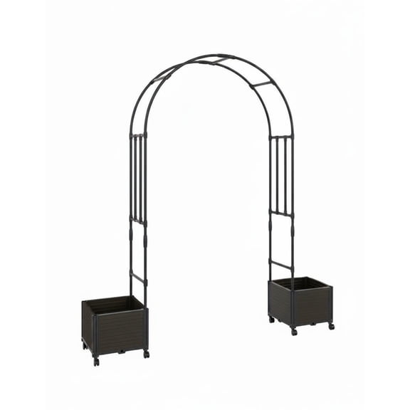 BouPower Metal Garden Arch with Planter Box & Wheels, Rustproof Garden Arbor Trellis for Climbing Plants, Multi Size Outdoor Wedding Ceremony Arch Backdrop Stand for Garden Patio Party Decor