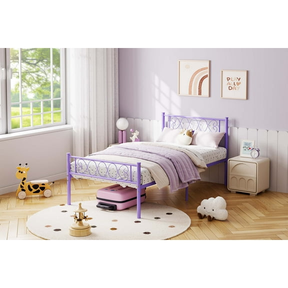 BouPower Metal Platform Bed Frame,Mattress Foundation with Headboard & Footboard/Under Bed Storage/No Box Spring Needed/Steel Slat Support