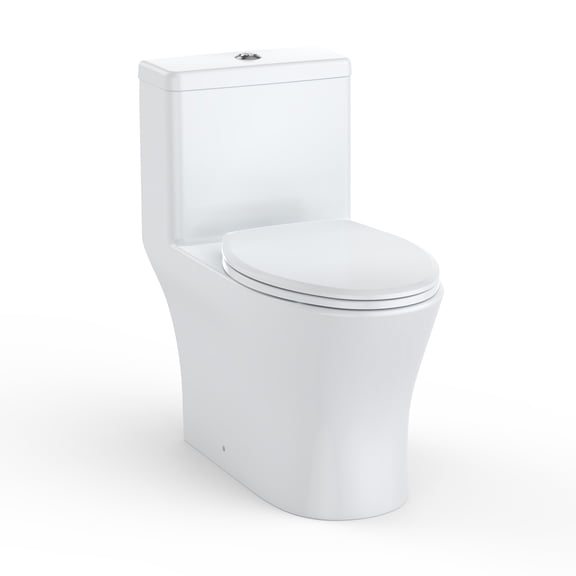 BouPower One Piece Elongated Ceramic Toilet in White, 1.27 GPF Single Side Flush Bathroom Commode with Soft Closing V-Cover Seat, Comfort Seat Height, Left-Hand Trip Lever