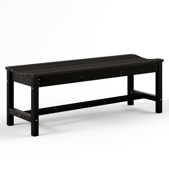 BouPower Outdoor Backless Bench with Curved Seat, HDPE 2 Person Garden Bench, Weatherproof Patio Bench with Woodgrain Finish, 800 Lb Capacity for Porch, Park, Entryway, Backyard, Balcony