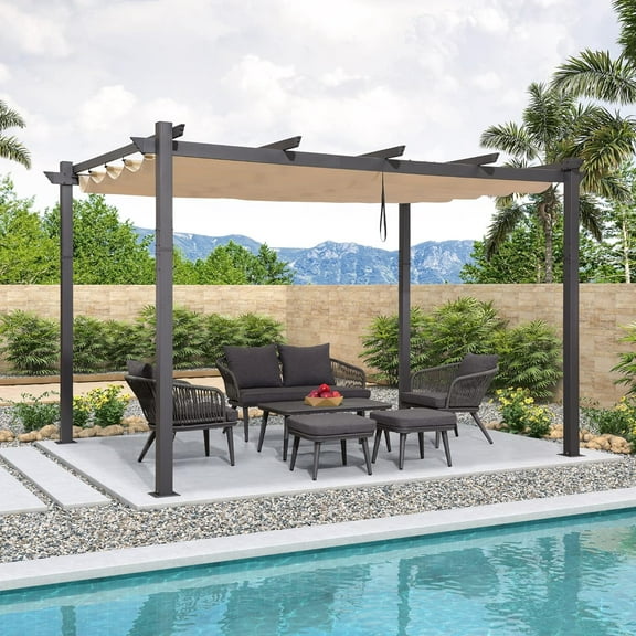 BouPower Outdoor Pergola with Adjustable Roof,Modern Metal Patio Aluminum Pergola,Reinforced Frame Outdoor Shelter with Sun Shade Canopy,Shade Cover for Garden,Backyard and Deck