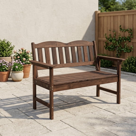 BouPower Outdoor Poly Lumber Patio Bench, 2 Seat Slatted Garden Loveseat with Weather Resistant Frame, 810 Lb Capacity Porch Bench for Patio, Backyard, Balcony, Deck, Park, Front Porch